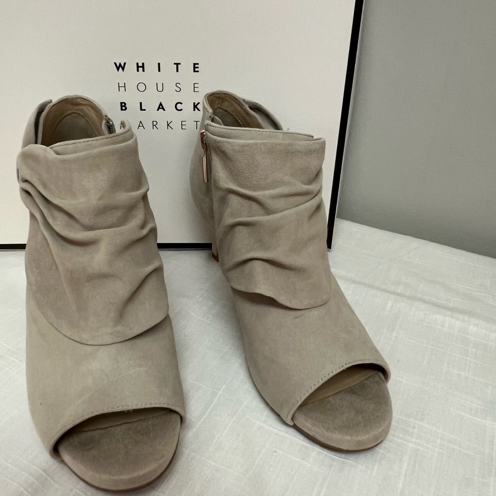 White House Black Market Women's Gray Peep-Toe Booties—Size 6.5